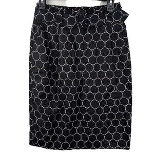 Apostrophe Linen Blend Belted Pencil Skirt Women's 2 Black White Circle Print